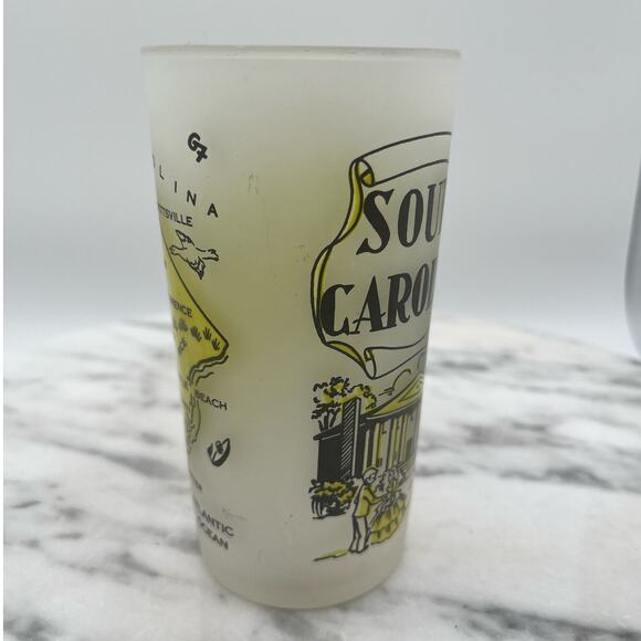 South Carolina Hazel Atlas State Souvenir Frosted Tumbler Glass Map Vintage - Picture 6 of 9